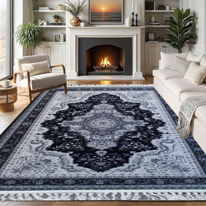 Non Slip Hallway Runner Rug UK | Long Kitchen Carpet Runner Mat | Design 0106 60 x 110 cm (2 ft x 3 ft 7 in) Grey - Kashmir Rug