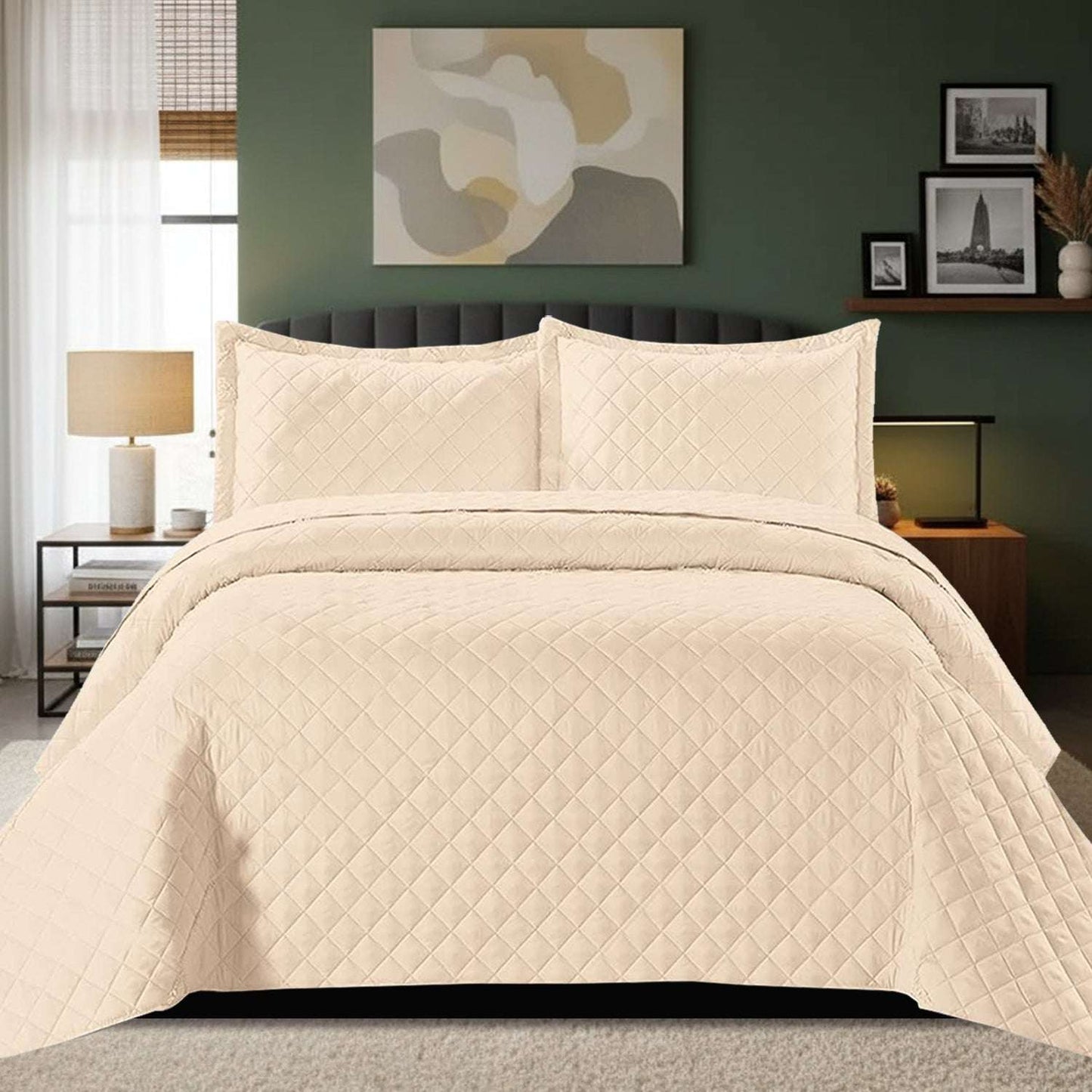Luxury Embossed Bedspread UK | Bedding Throw for Double King Super King | Design 0116 Single Beige - Insp