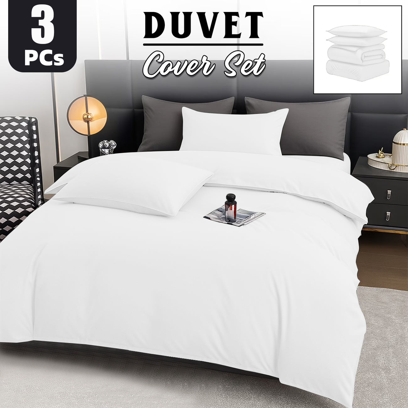 Duvet Cover Set UK | Soft Bedding for Double King Super King | Design 0132 Single Duvet Cover (135 x 200 cm) Black - Plain Duvet Cover