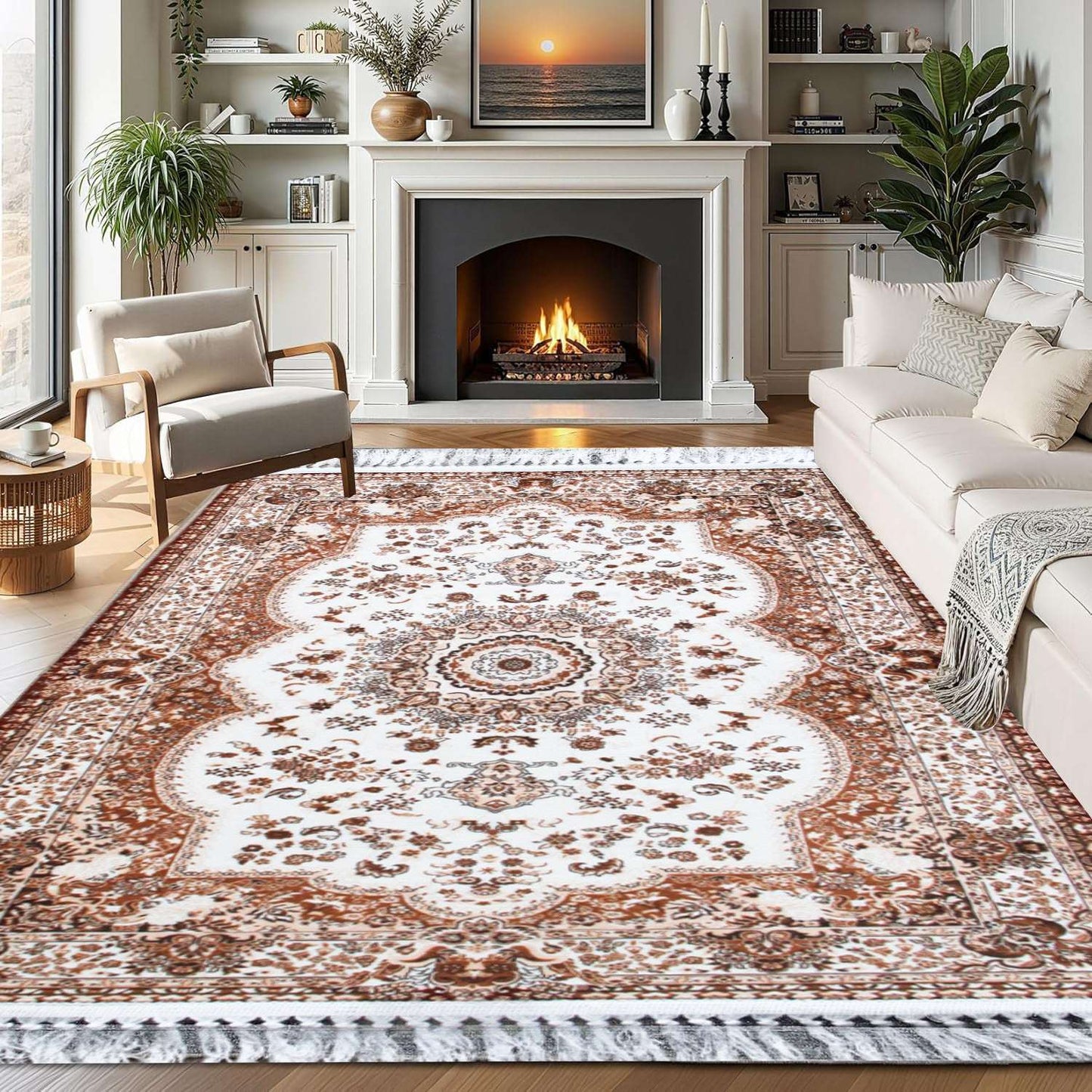 Non Slip Hallway Runner Rug UK | Long Kitchen Carpet Runner Mat | Design 0106 60 x 110 cm (2 ft x 3 ft 7 in) Beige - Mughals Rug
