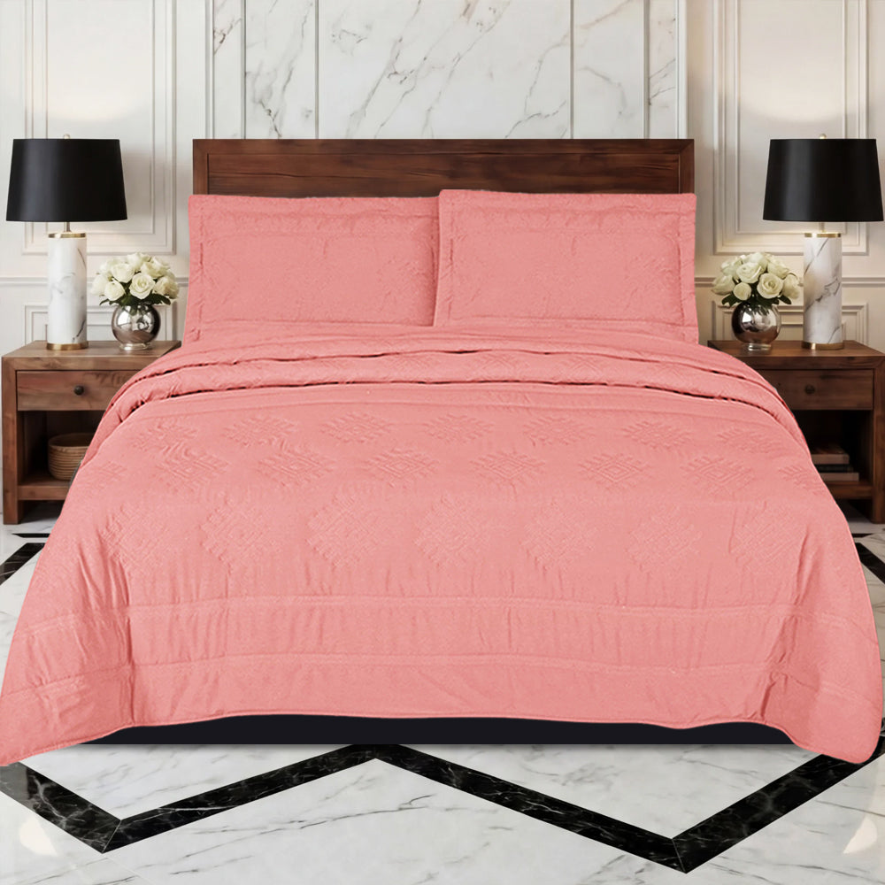 Embossed Quilted Bedspread Set with Pillow Shams | Single to Super King