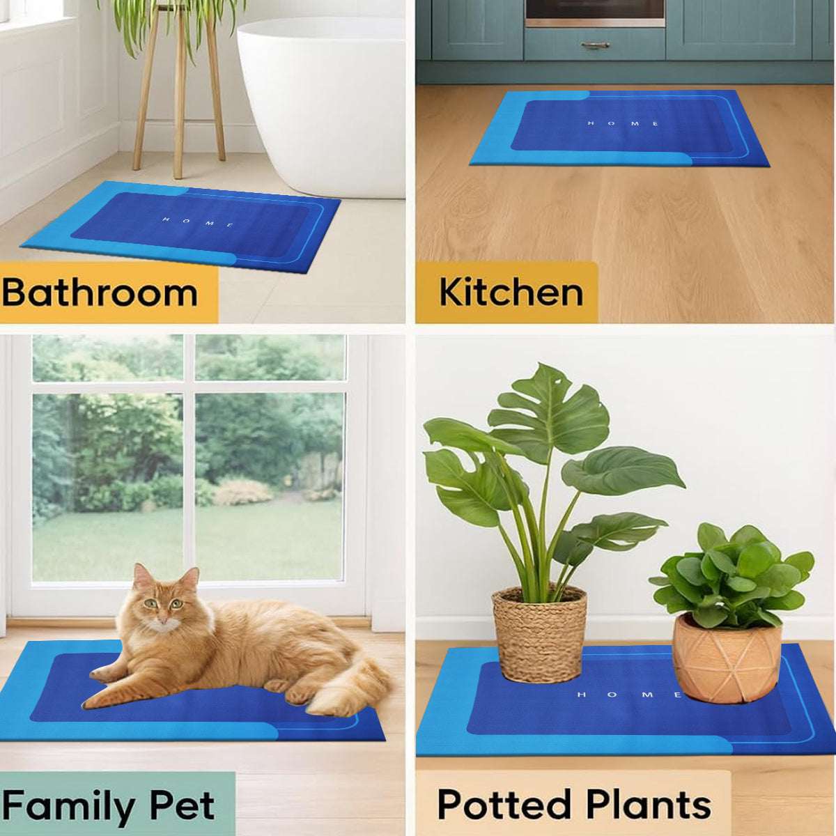 Non Slip Bath Mat UK | Soft Water Absorbent Bathroom Rug | Design 0128 50 x 80 cm Blue - Home Mat