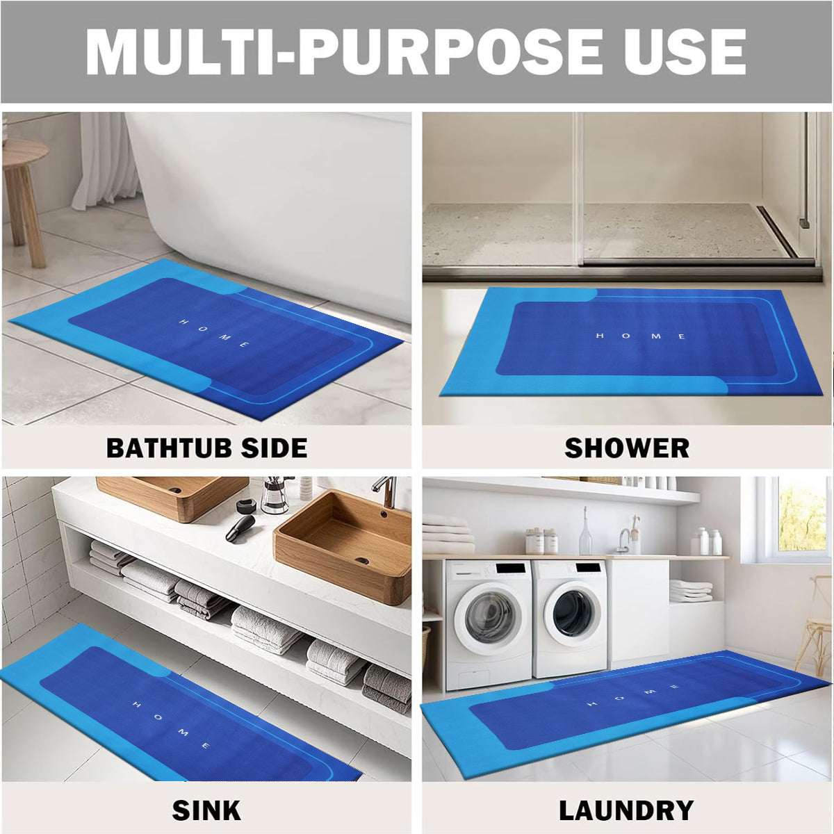 Non Slip Bath Mat UK | Soft Water Absorbent Bathroom Rug | Design 0128 40 x 120 cm Green - Home Mat