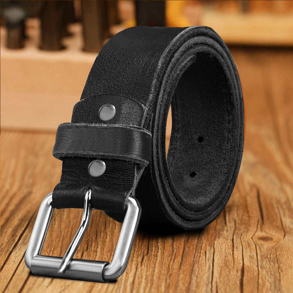 Mens Leather Belts Genuine Pure Leather Black Brown Trouser Jeans Belt Buckle S (28 - 32) Brown Roller 1.5