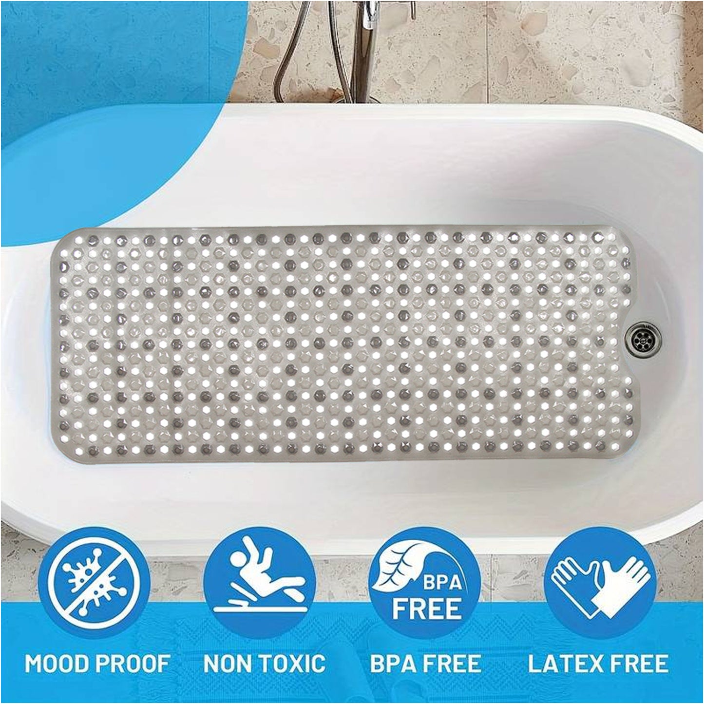 Extra Large Bath Mat Non Slip Bathtub Strong Suction Anti Mold Rubber Shower Mat