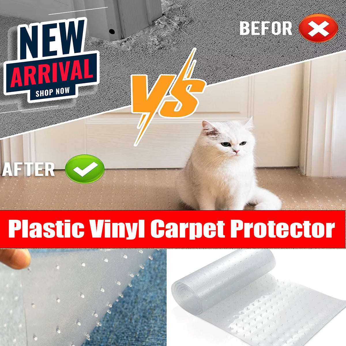 Clear Carpet Protector Roll UK | Skid Resistant Vinyl Floor Mat 8 Foot Long 27" Width Transparent