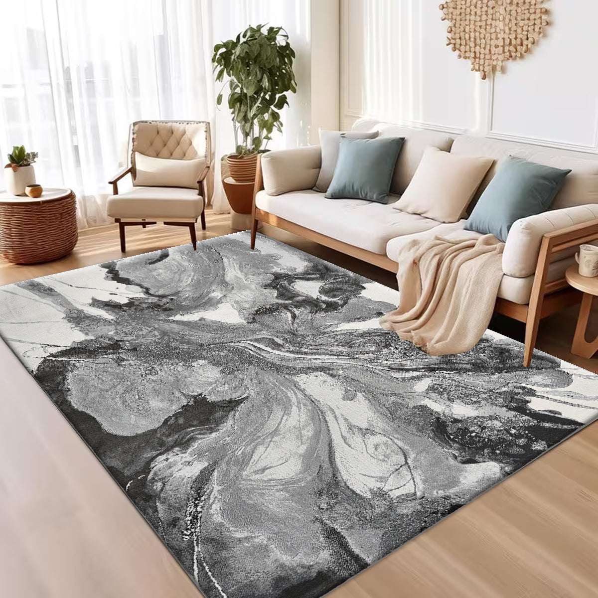Motled Fluffy Area Rug UK | Soft Living Room Bedroom Carpet 120 x 170 cm Motled Blue