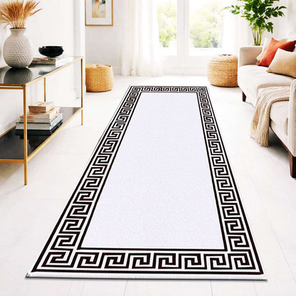 Non Slip Rubber Door Mat UK | Indoor Outdoor Heavy Duty Entrance Mat | Design 0071 50 x 80 cm (1 ft 8 in x 2 ft 7 in) Red Black - Greekey