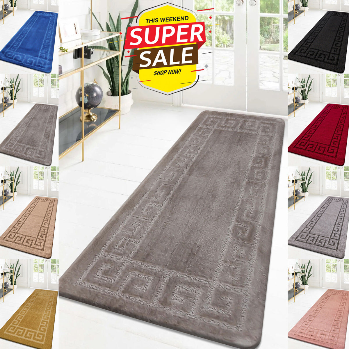 Non Slip Rubber Door Mat UK | Indoor Outdoor Heavy Duty Entrance Mat | Design 0097 40 x 60 cm (1 ft 3 in x 2 ft) Black Grey - Gel Back 58