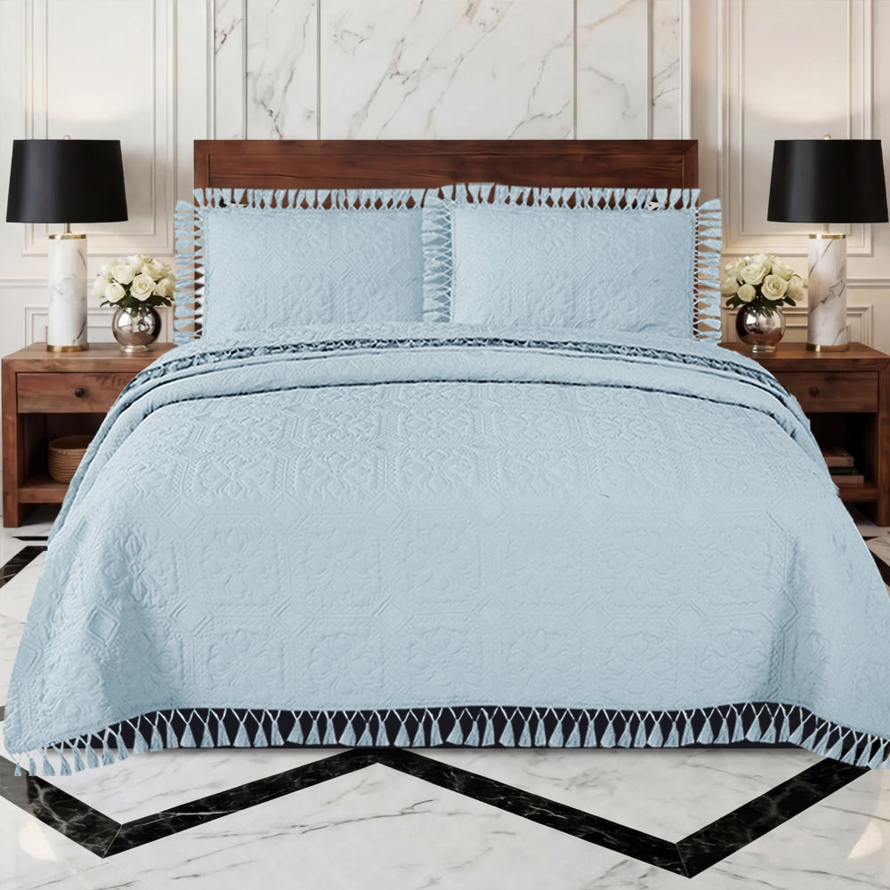 Embossed Quilted Bedspread Set with Pillow Shams | Single to Super King