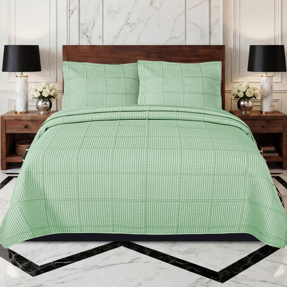 Embossed Quilted Bedspread Set with Pillow Shams | Single to Super King
