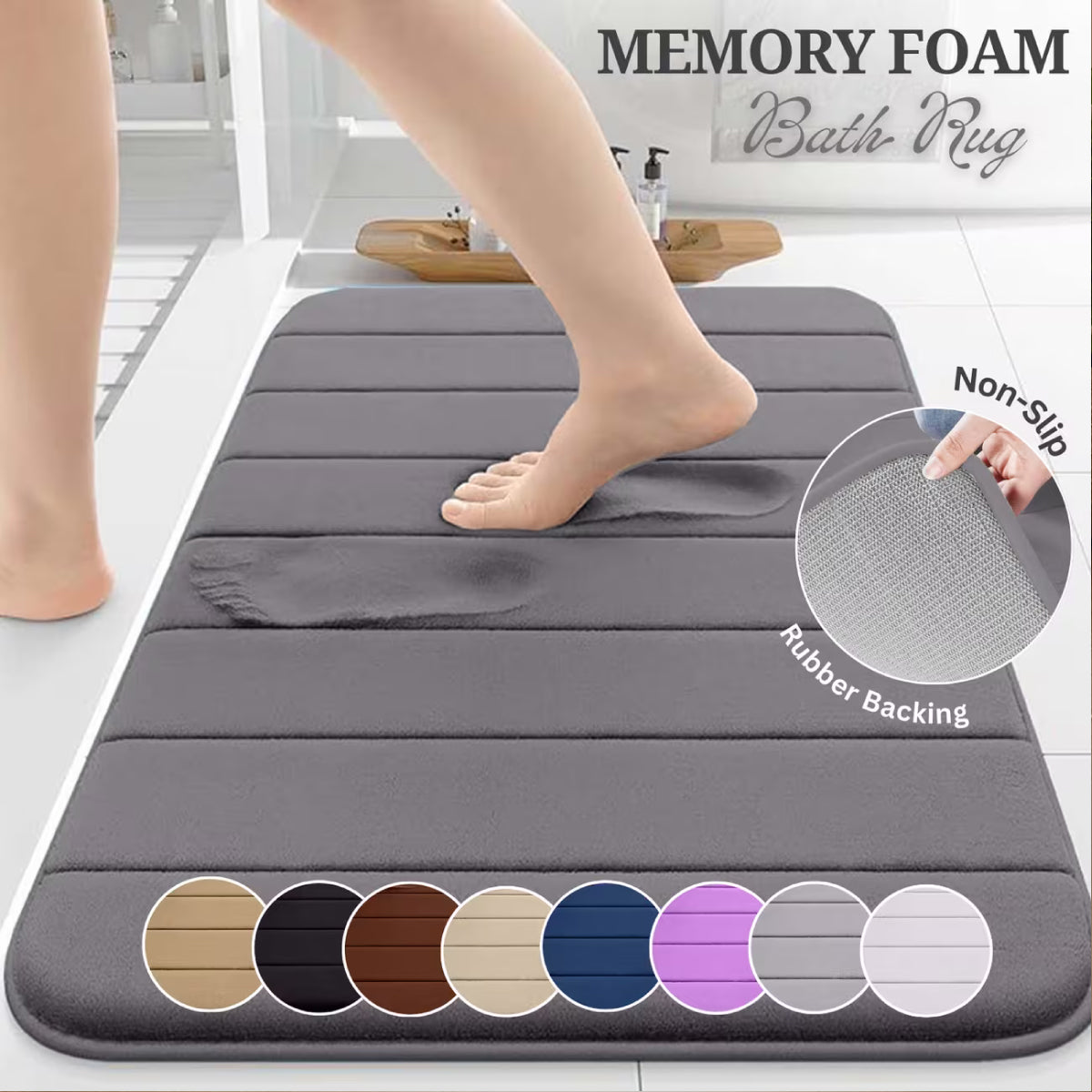 Large Water Absorbent Bathroom Mat - Navy