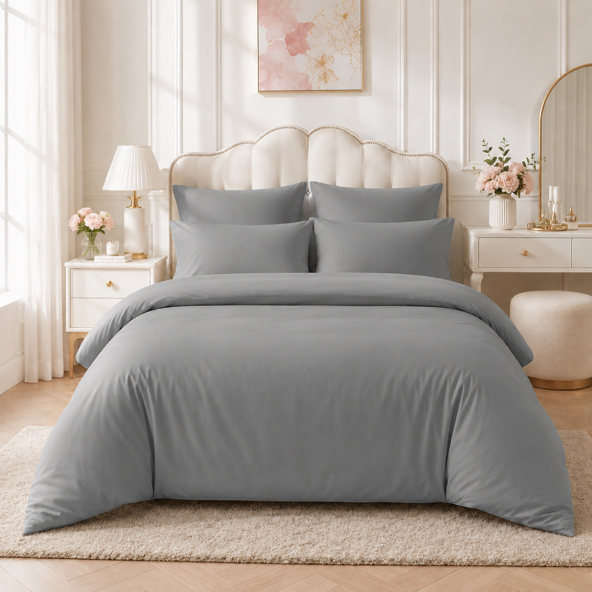 Plain Reversible Bedding Set - Charcoal