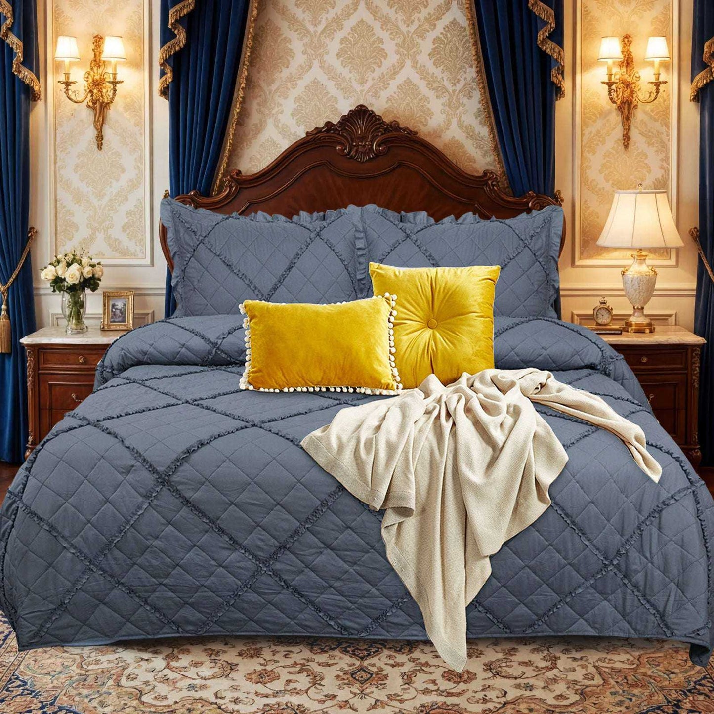 Embossed Quilted Bedding Throw