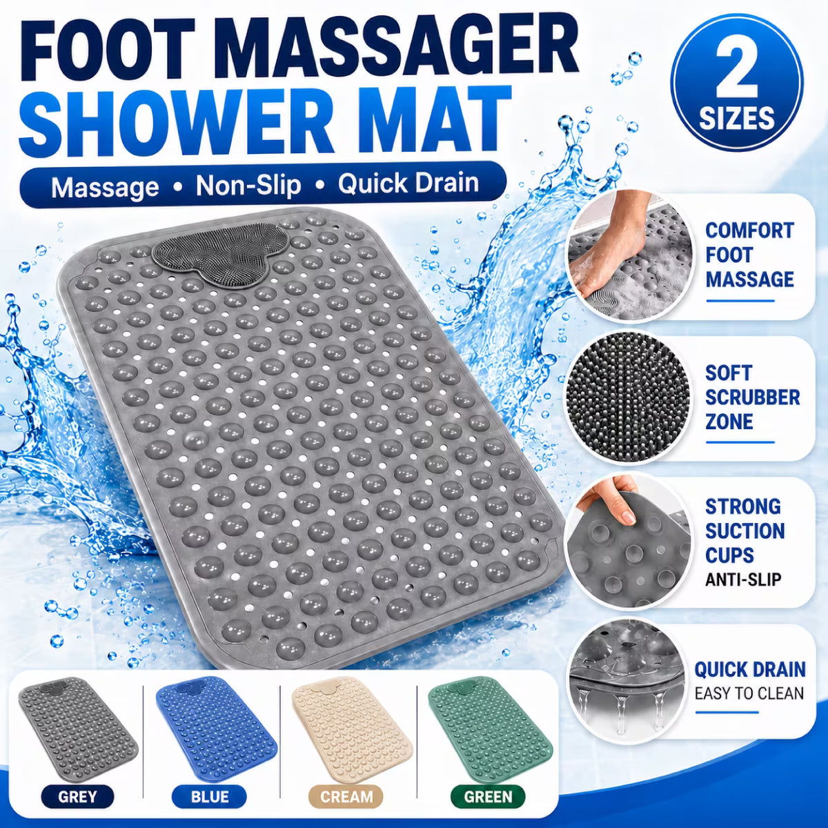 Foot Massage Bath Mat - Blue
