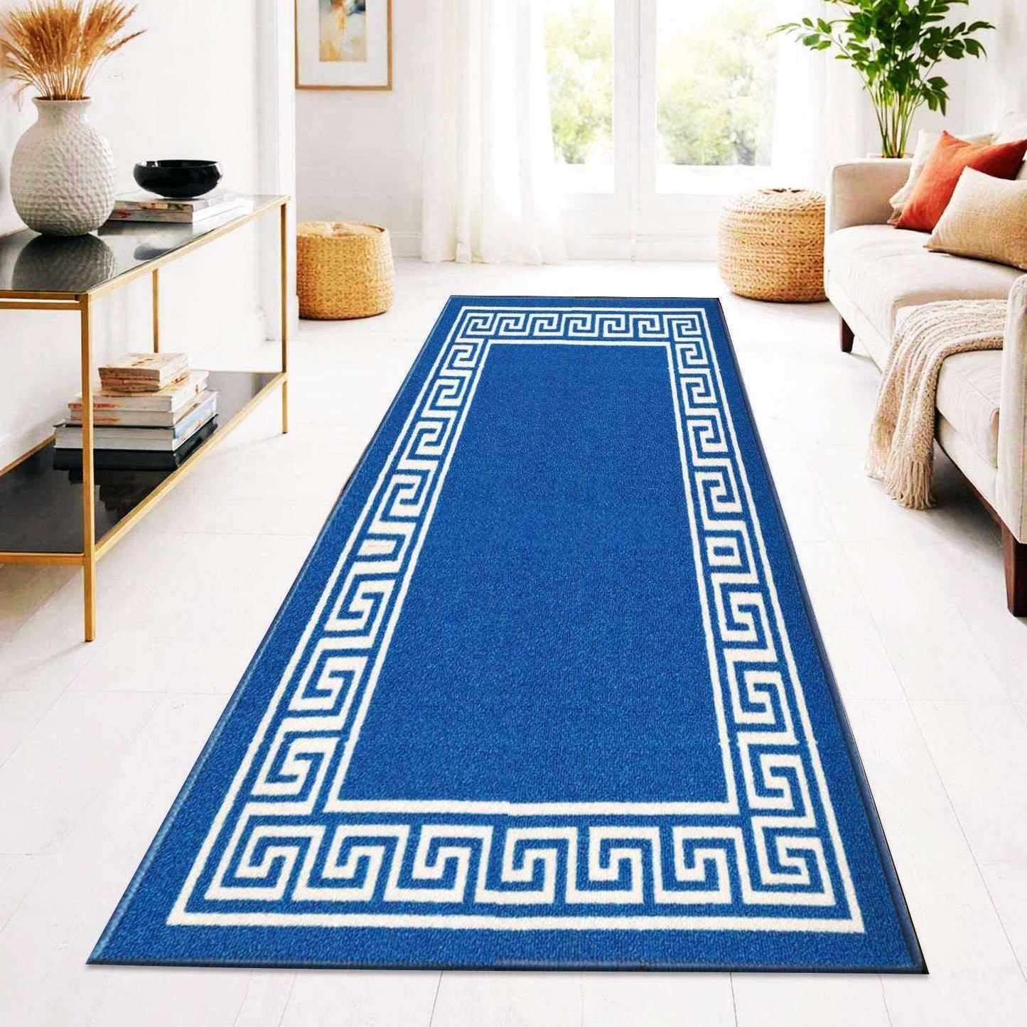 Greek Pattern Runner Rug | Non-Slip Hallway & Kitchen Mat