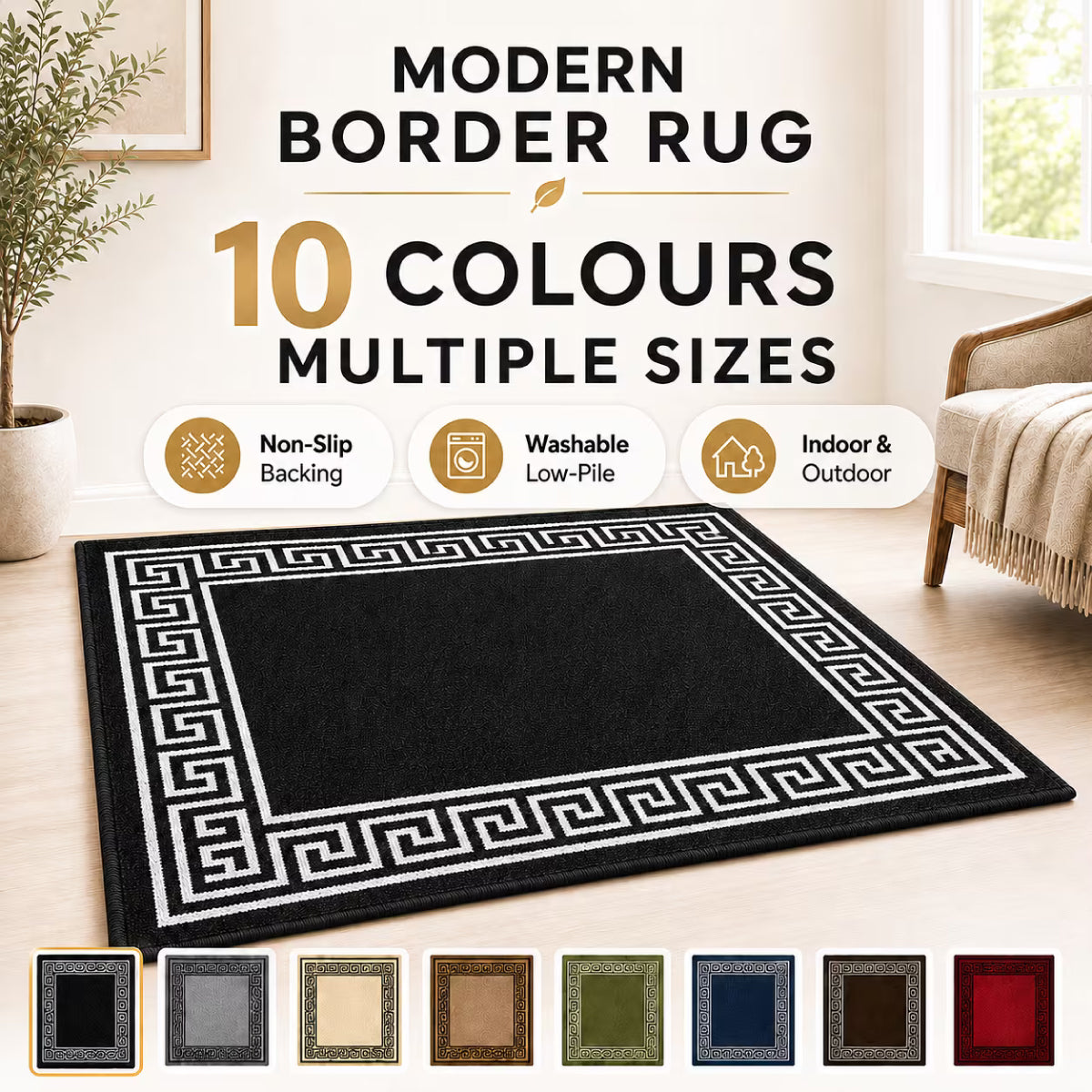 Greeky Patterned Runner Rug - Red Black