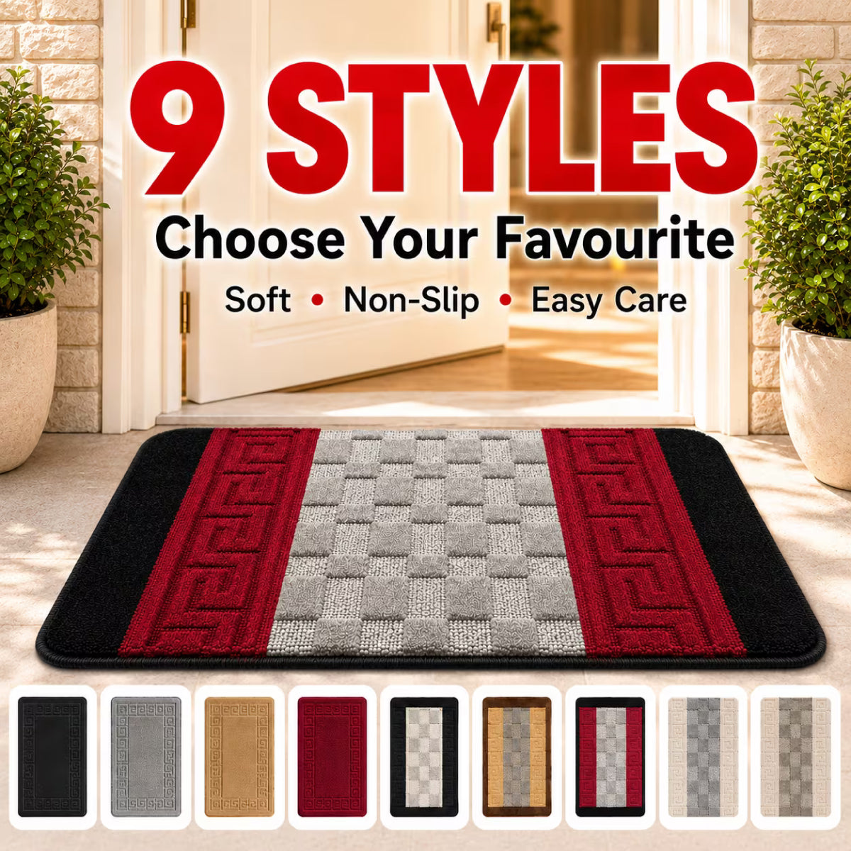 Washable Non Slip Area Rug - Beige Brown