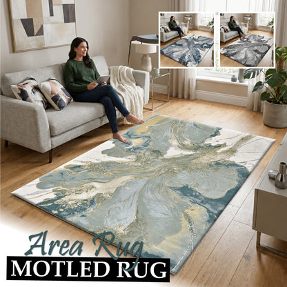 Motled Fluffy Area Rug - Blue