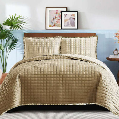 Embossed Quilted Bed Throw Set - Beige