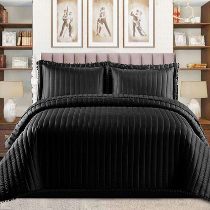 Quilted Comforter and Bedspread Set - Black