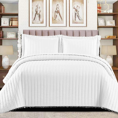 Quilted Comforter and Bedspread Set - White