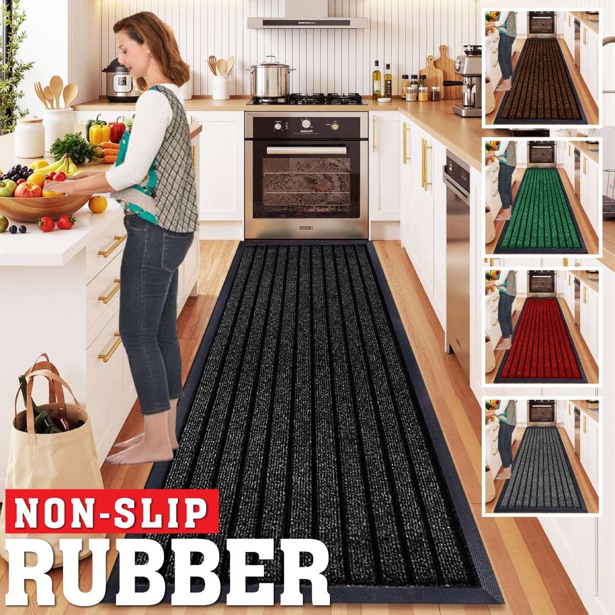 Rubber Hallway Runner Mat - Red