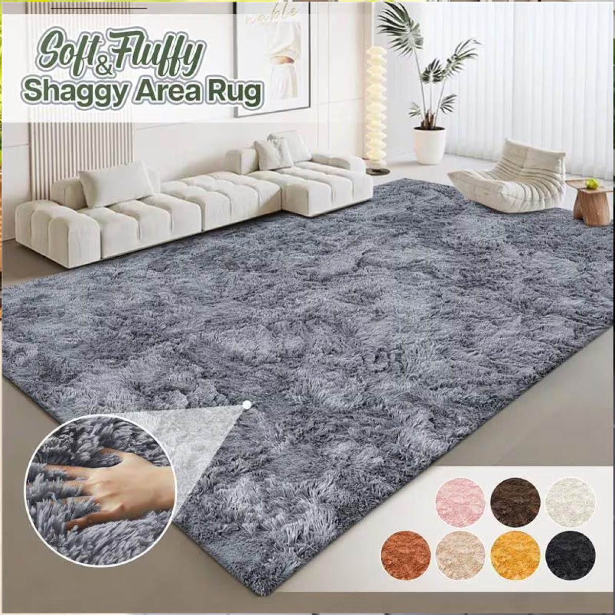 Soft Fluffy Shaggy Bedside Rug - Beige