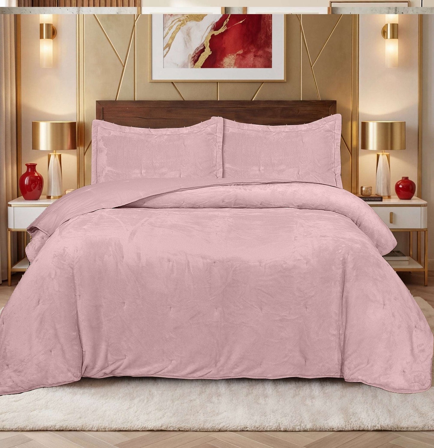 Plain Velvet Embossed Bedspread - Grey