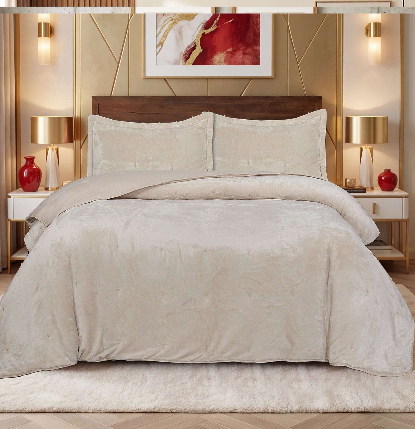 Plain Velvet Embossed Bedspread - White
