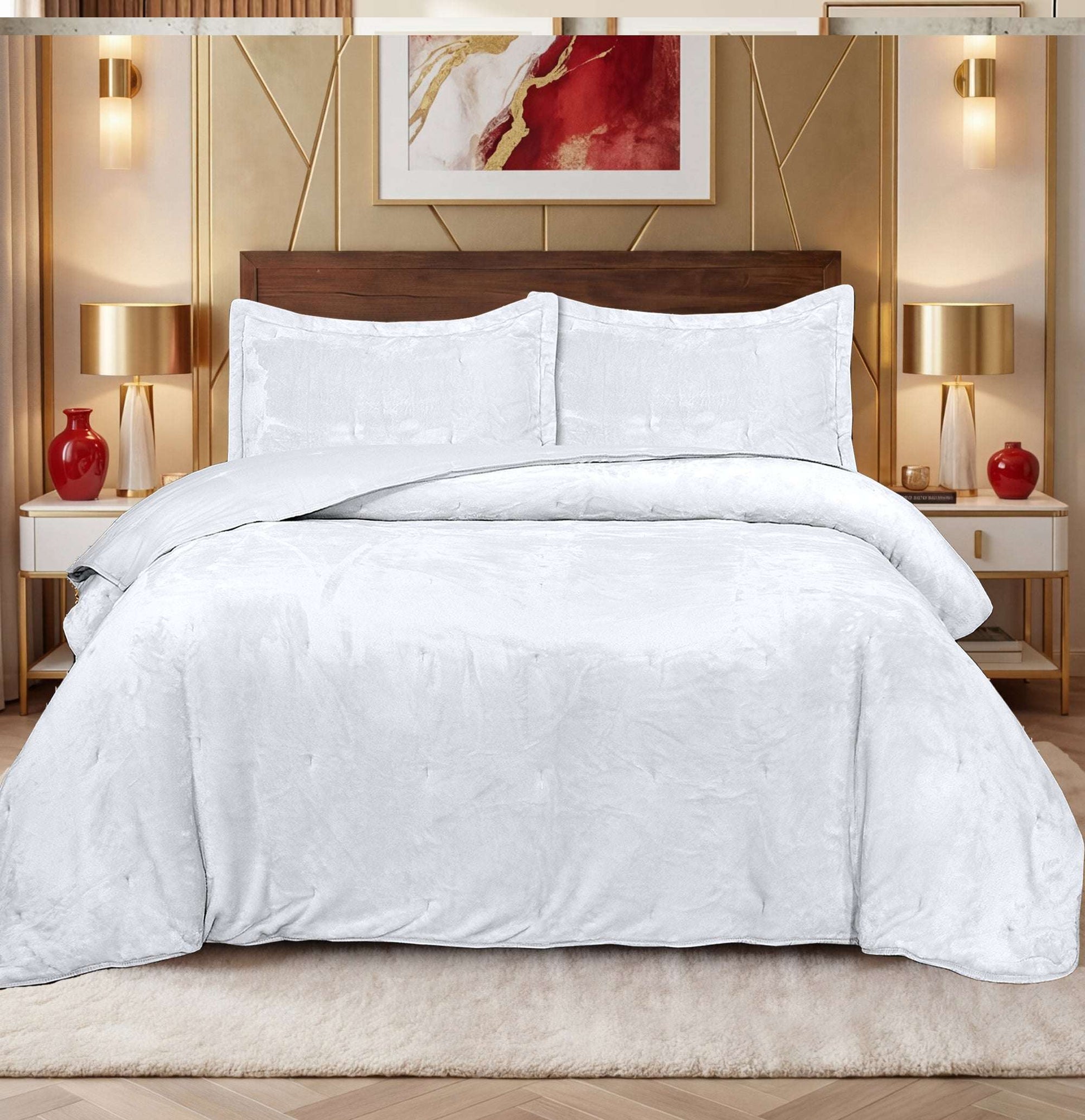 Plain Velvet Embossed Bedspread - Olive