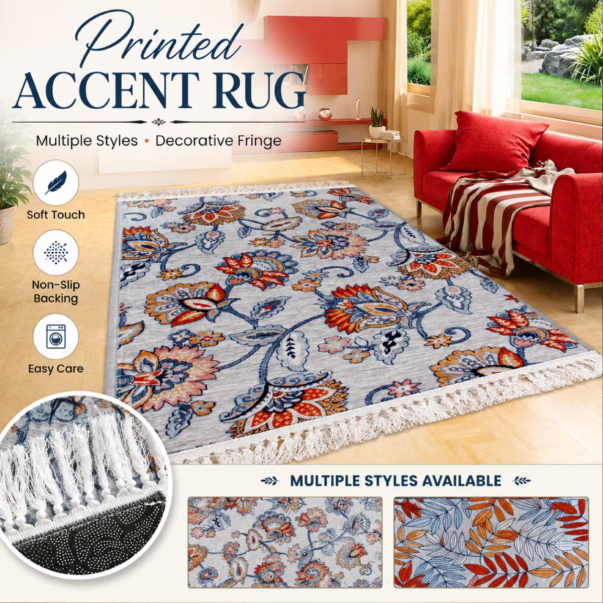 Vintage Printed Area Rug - Autumn Floral Des 1