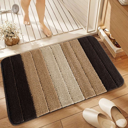 Non Slip Bath Mat UK | Soft Water Absorbent Bathroom Rug | Design 0076 50 cm x 80 cm (1 ft 8 in x 2 ft 4 in) Black - Stripe Gel Back Mat