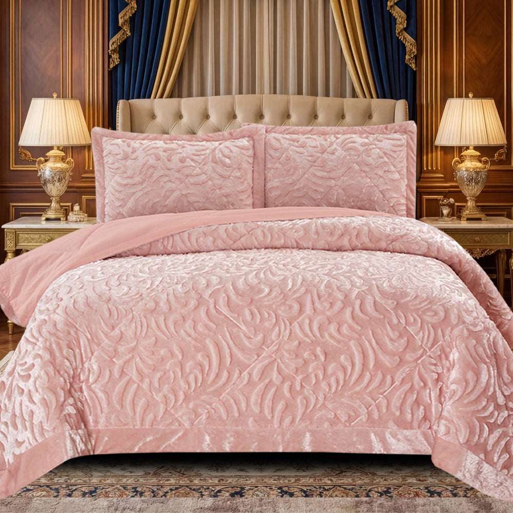 Luxury Embossed Bedspread UK | Bedding Throw for Double King Super King | Design 0089 Double Pink - Teddy Fleece Bedspread
