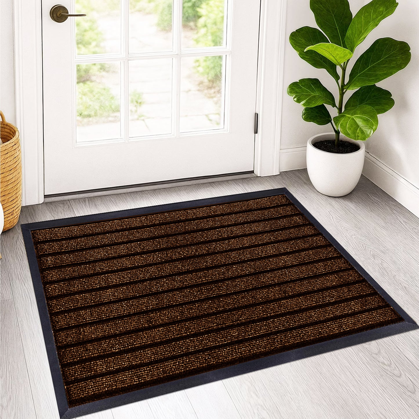 Non Slip Rubber Door Mat UK | Indoor Outdoor Heavy Duty Entrance Mat | Style 5 brown 60 x 180 cm