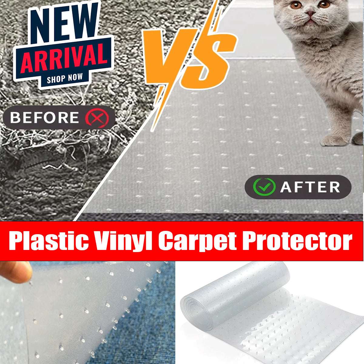 Clear Carpet Protector Roll UK | Skid Resistant Vinyl Floor Mat 15 Foot Long 27" Width Transparent