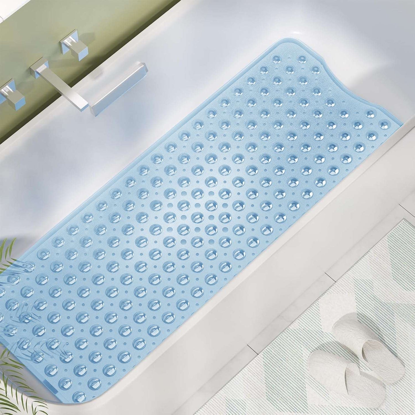 Non Slip Bath Mat UK | Soft Water Absorbent Bathroom Rug | Design 0062 White Shower Mat 38 x 70 cm