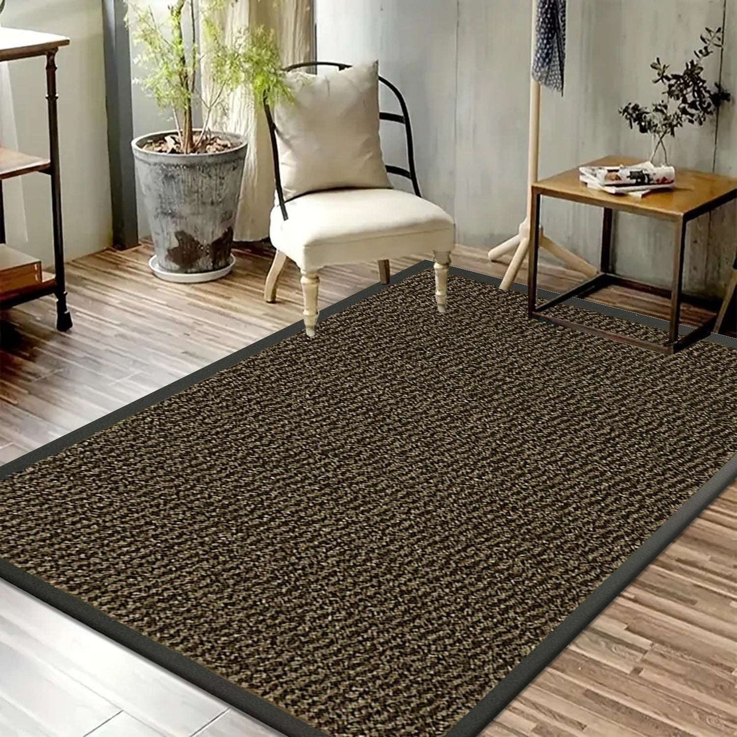 Non Slip Rubber Door Mat UK | Indoor Outdoor Heavy Duty Entrance Mat | Design 0115 40 x 60 cm Black - Sunny Rubber Mat
